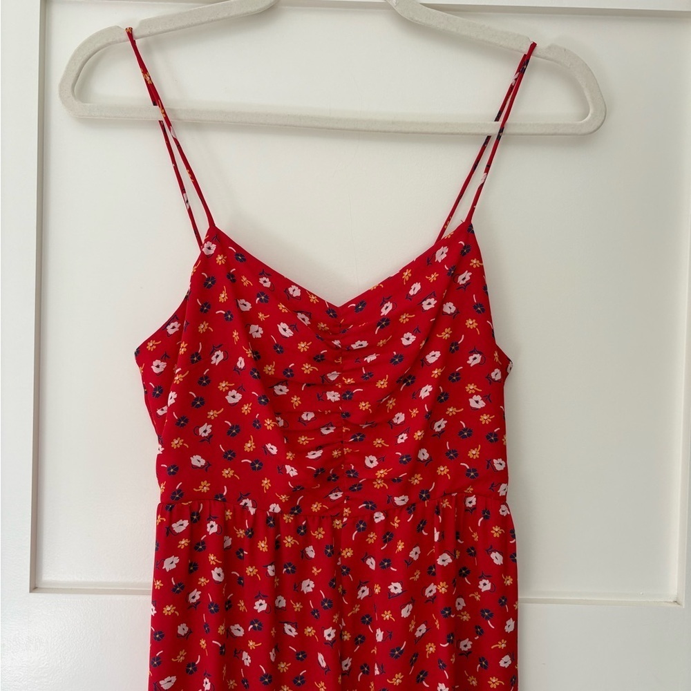Madewell Red Floral Wide Leg Cami Jumpsuit with Pockets SZ 2 - Picture 9 of 16